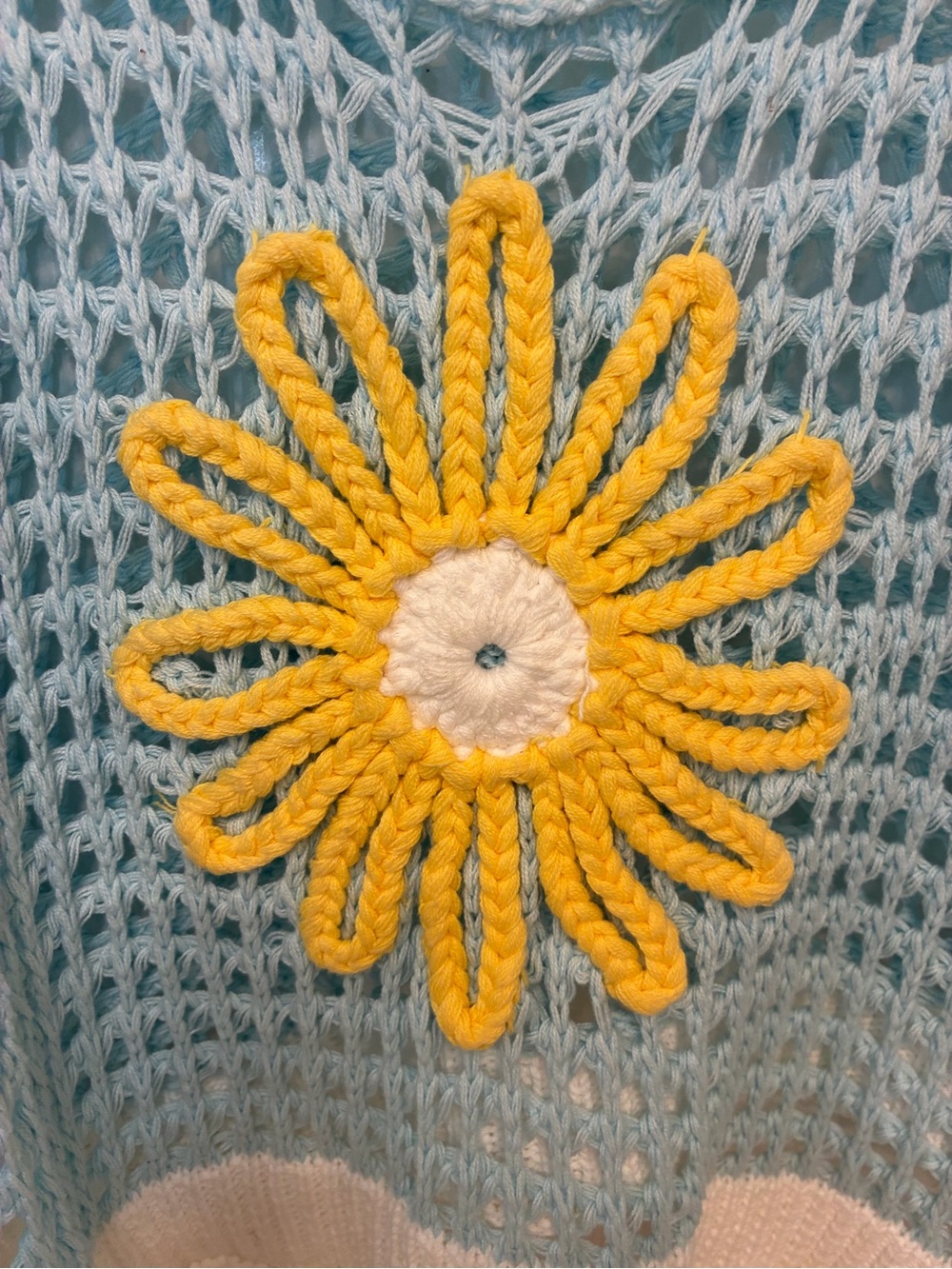 POL Light Blue Open-Knit V-Neck Sweater with Yellow Daisy - Picture 3 of 6